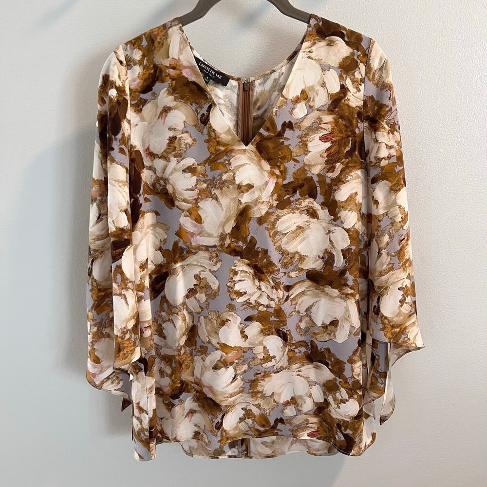 Lafayette 148 New York Kenna Floral 100% Silk Blouse Size S